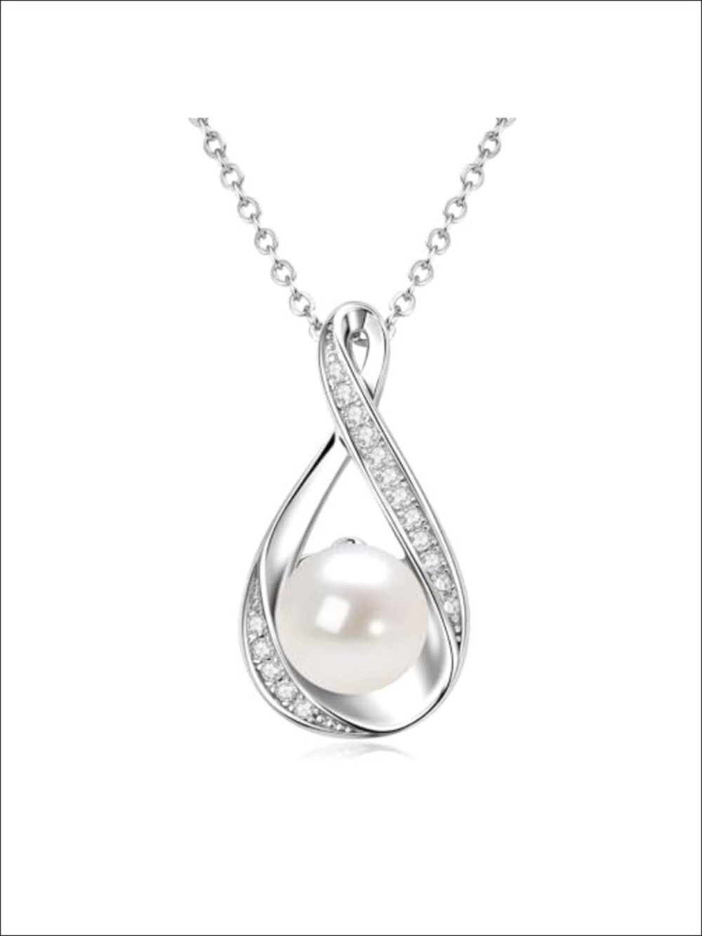AAA+ Freshwater Pearl Pendant Necklace 14K White Gold Plated Moissanite